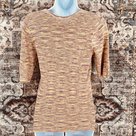 Sundance Fitted Sweater Size M Marled Yellow Purple Half Sleeve Scoop Neck - Picture 3 of 8